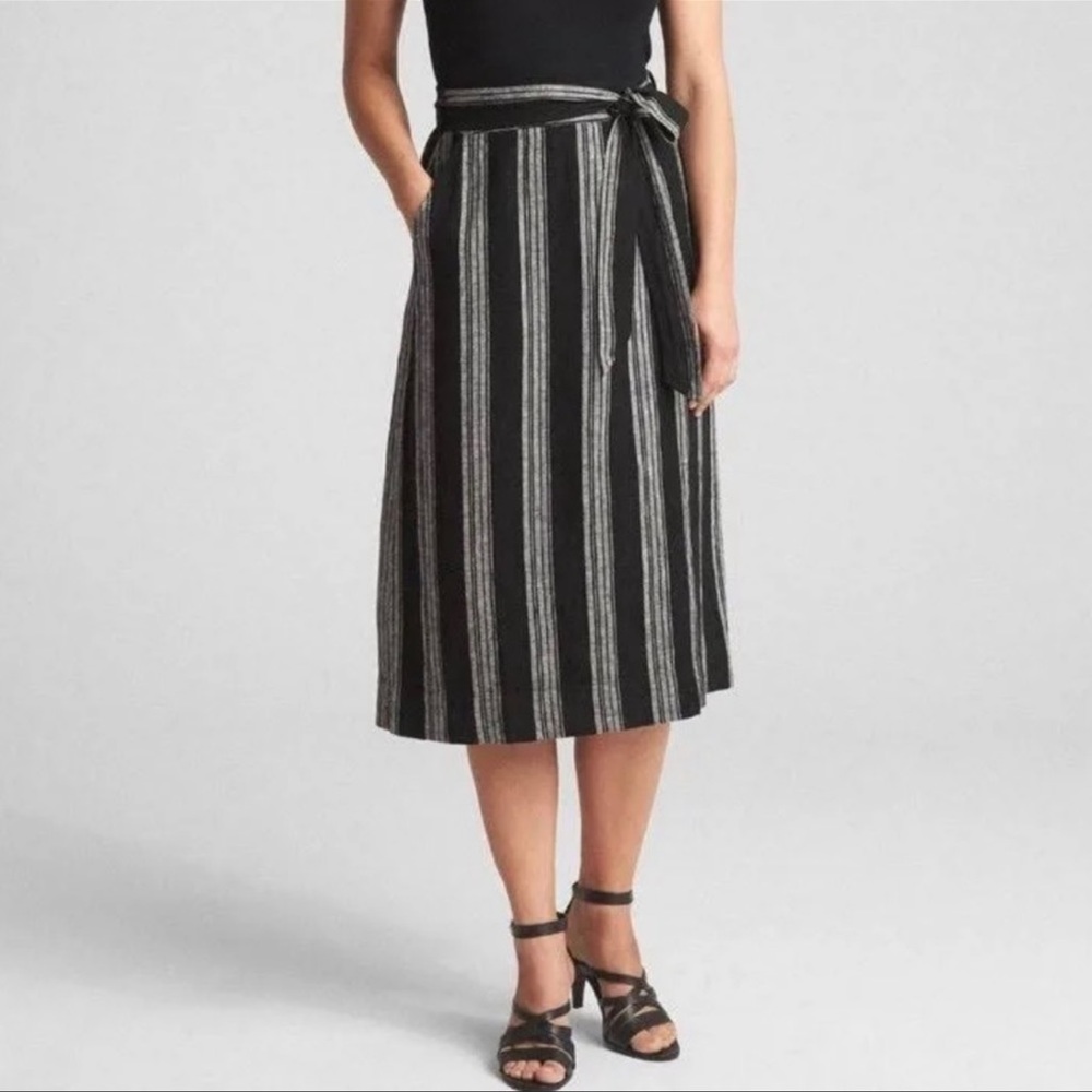 Gap Black & White Striped Wraparound Midi Skirt
